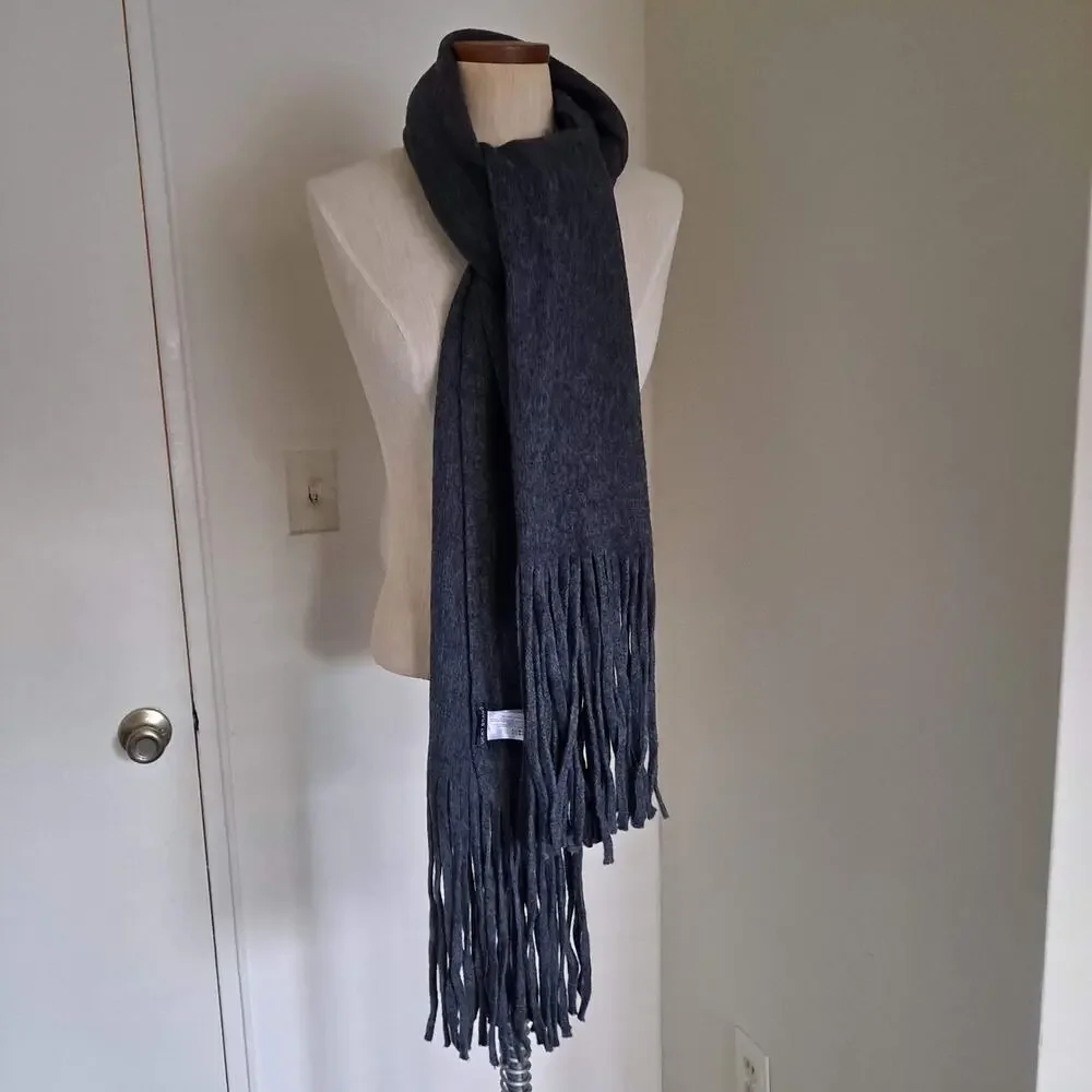 Lucky Brand Charcoal Gray Soft Knit Brushed Fringe Oversized Rectangle Scarf